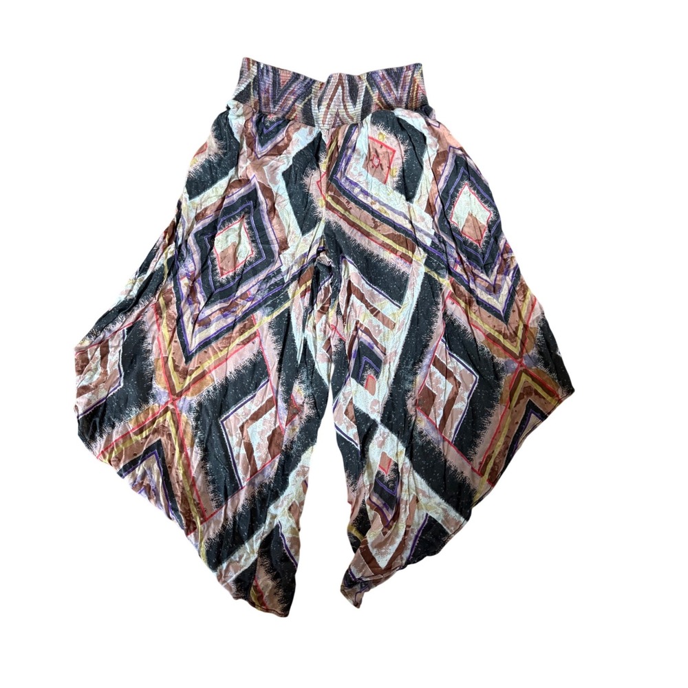 Free People Harem Pants Small Geometric Diamond Print Smocked Waist Boho Tulip